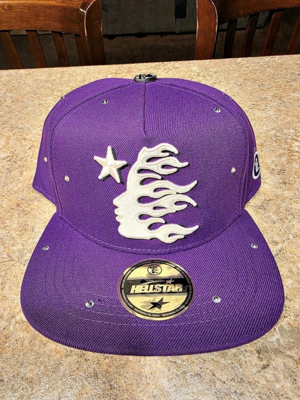 Hellstar Rhinestone Flame Fitted Hat Purple & Black Size 8